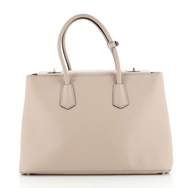 Prada Turnlock Cuir Zwillingstasche Saffiano Leder Medium (Beige)