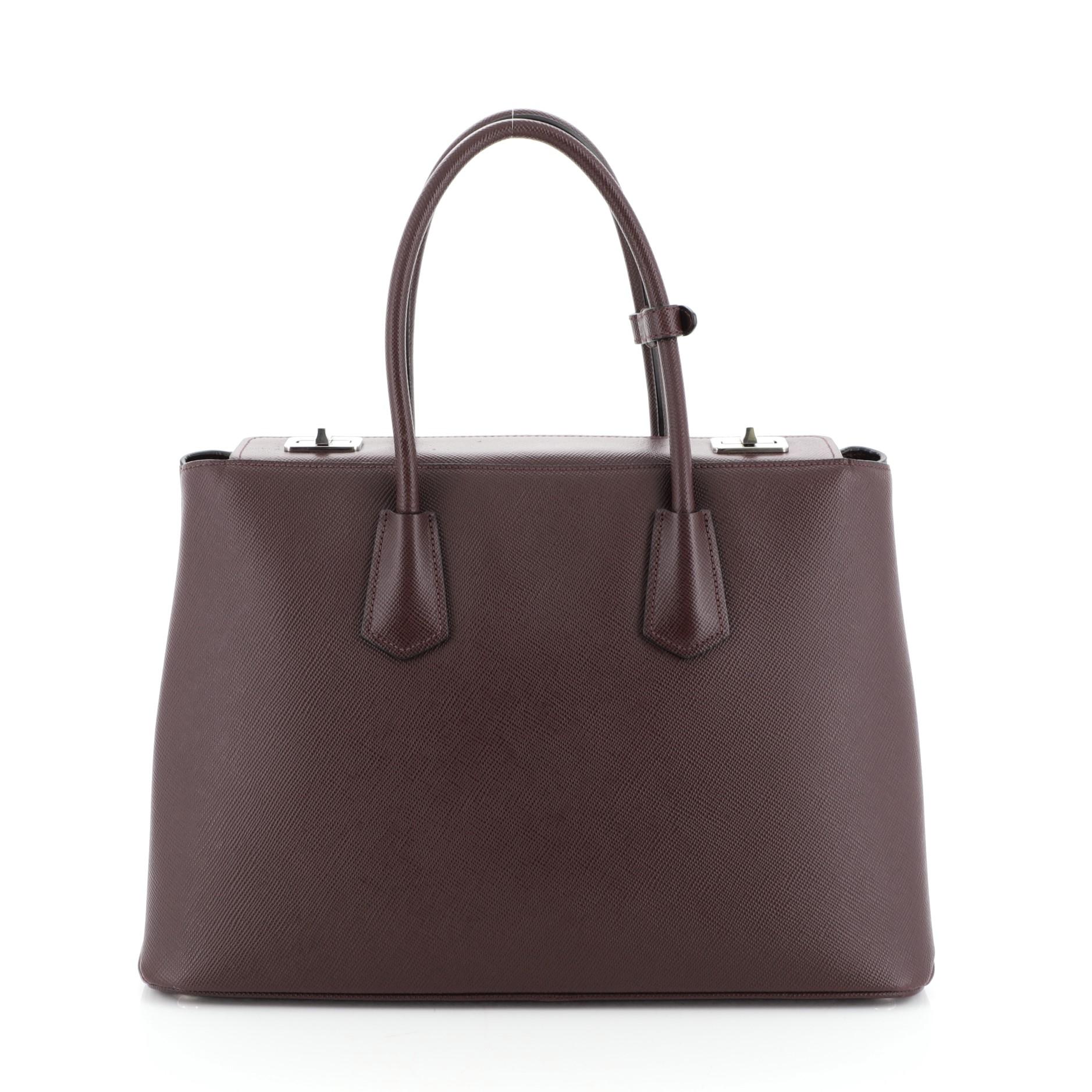 Prada Turnlock Cuir Twin Tote Saffiano Leather Medium In Good Condition In NY, NY