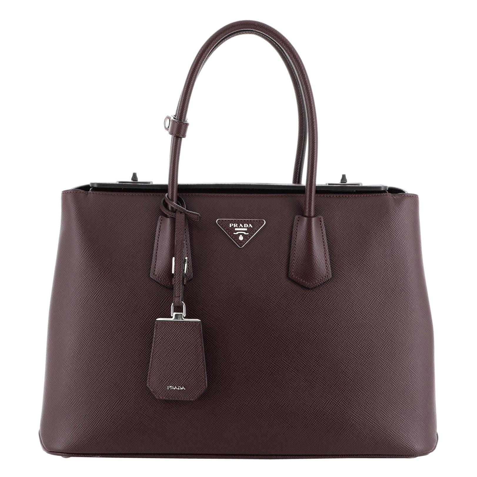 Prada Turnlock Cuir Twin Tote Saffiano Leather Medium