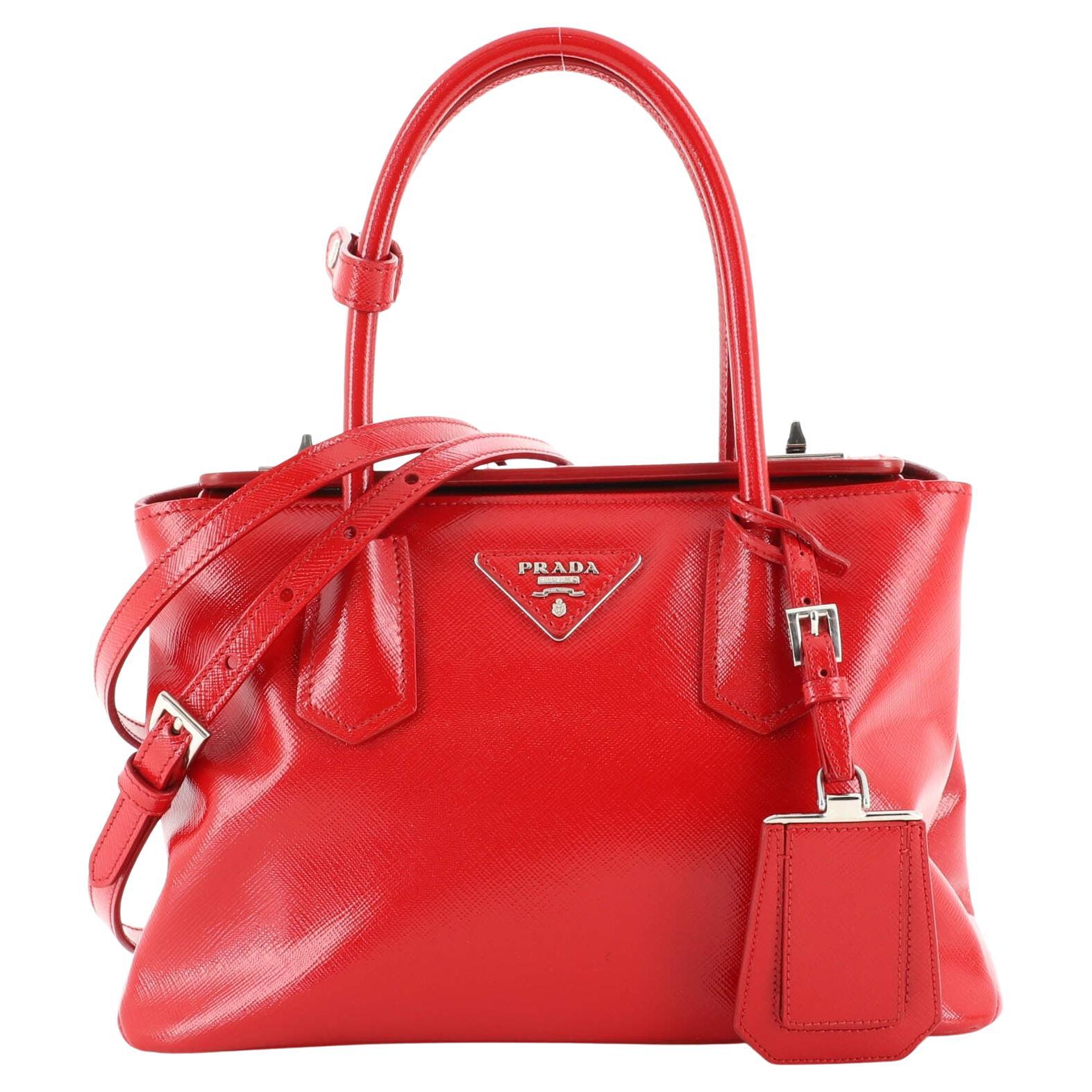 Prada Hot Pink Patent Leather Clear Handle Tote For Sale at 1stDibs