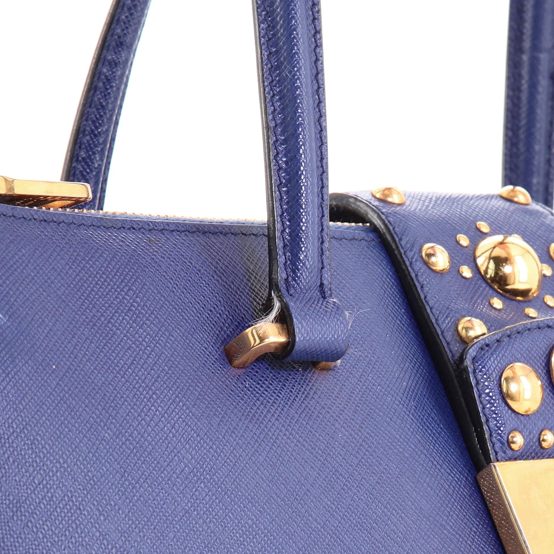 Prada Turnlock Tragetasche mit doppeltem Reißverschluss und Nieten aus Saffianoleder Medium 3