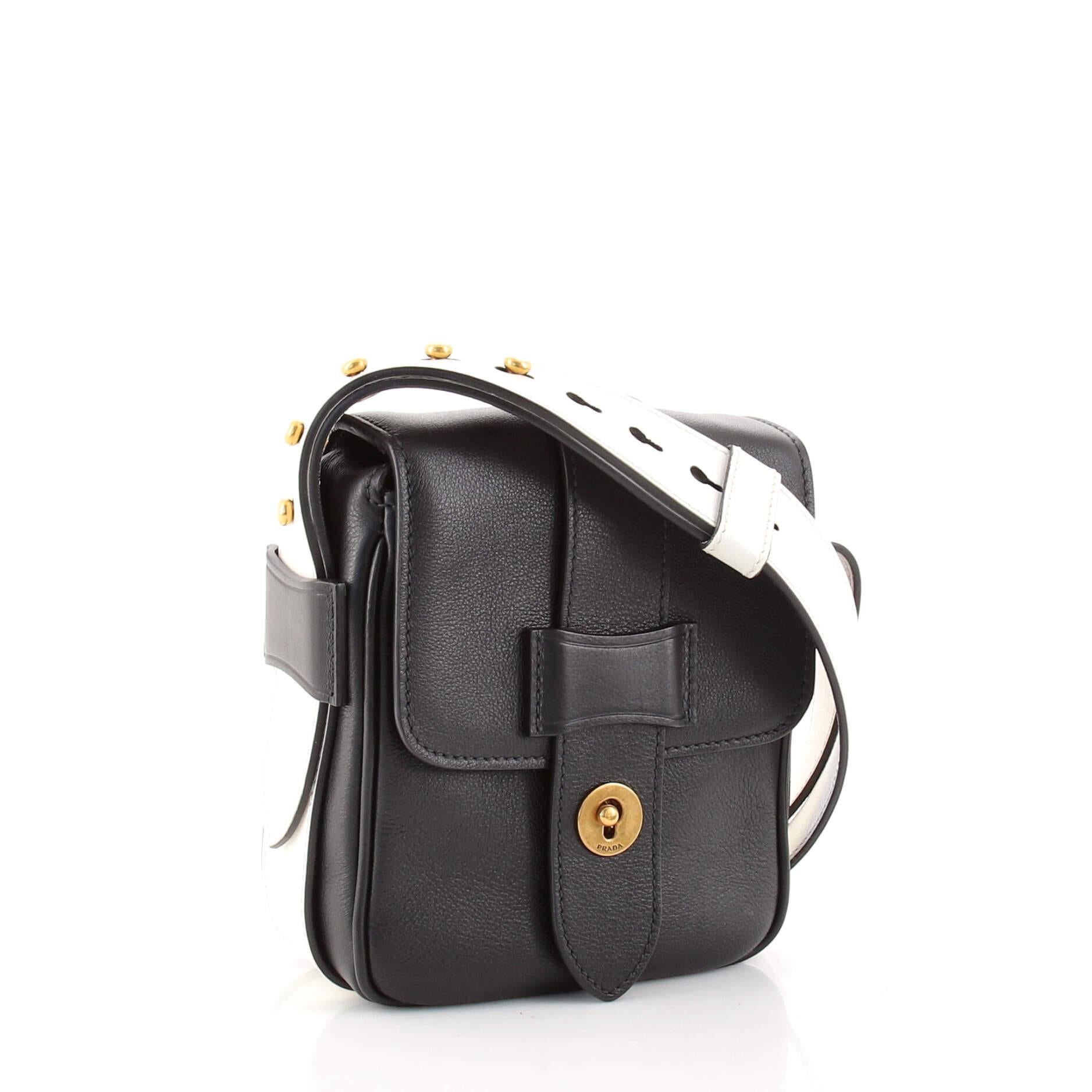 Black Prada Turnlock Flap Crossbody Bag Leather