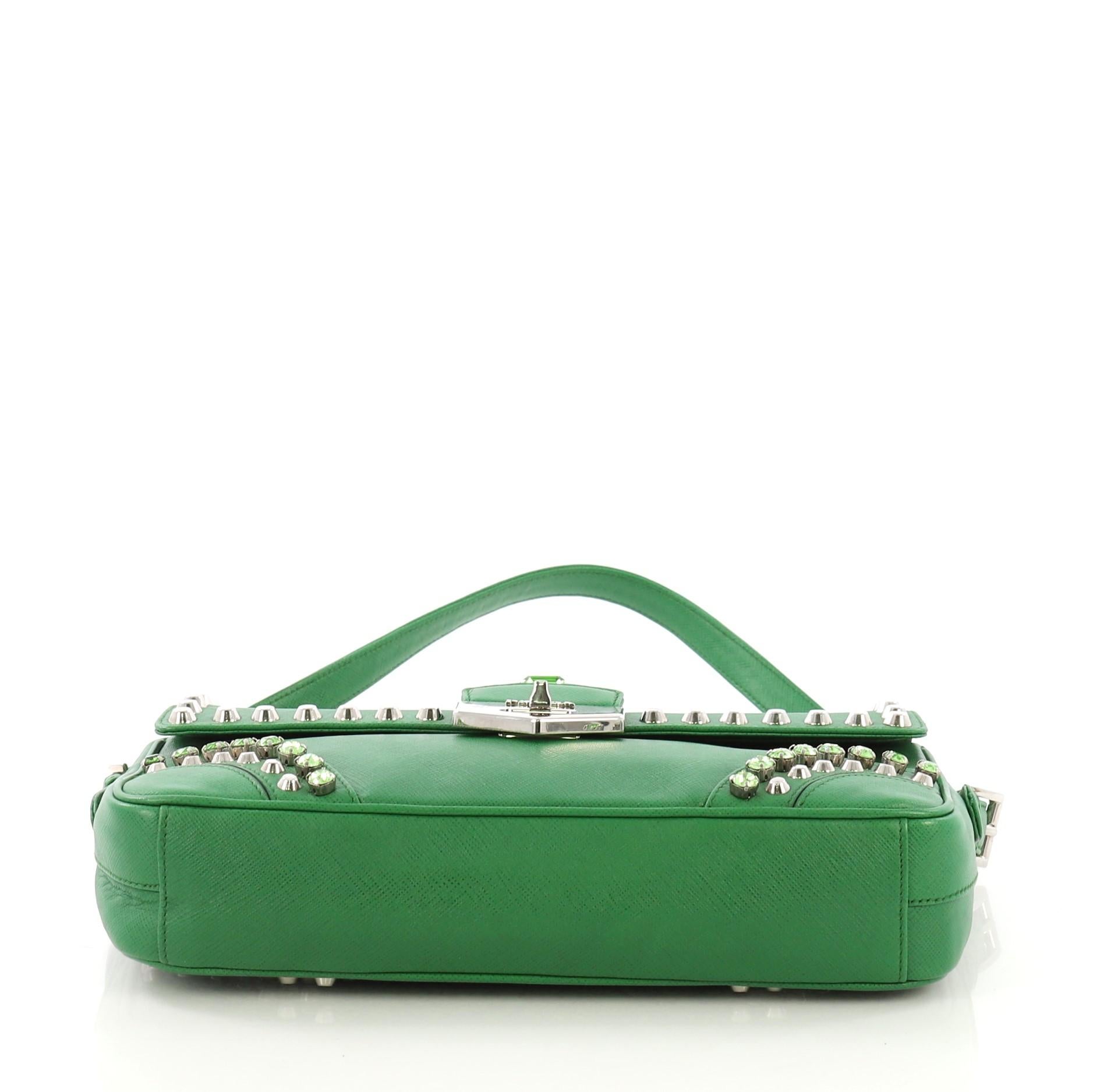 Prada Turnlock Flap Shoulder Bag Studded Saffiano Leather Medium In Excellent Condition In NY, NY