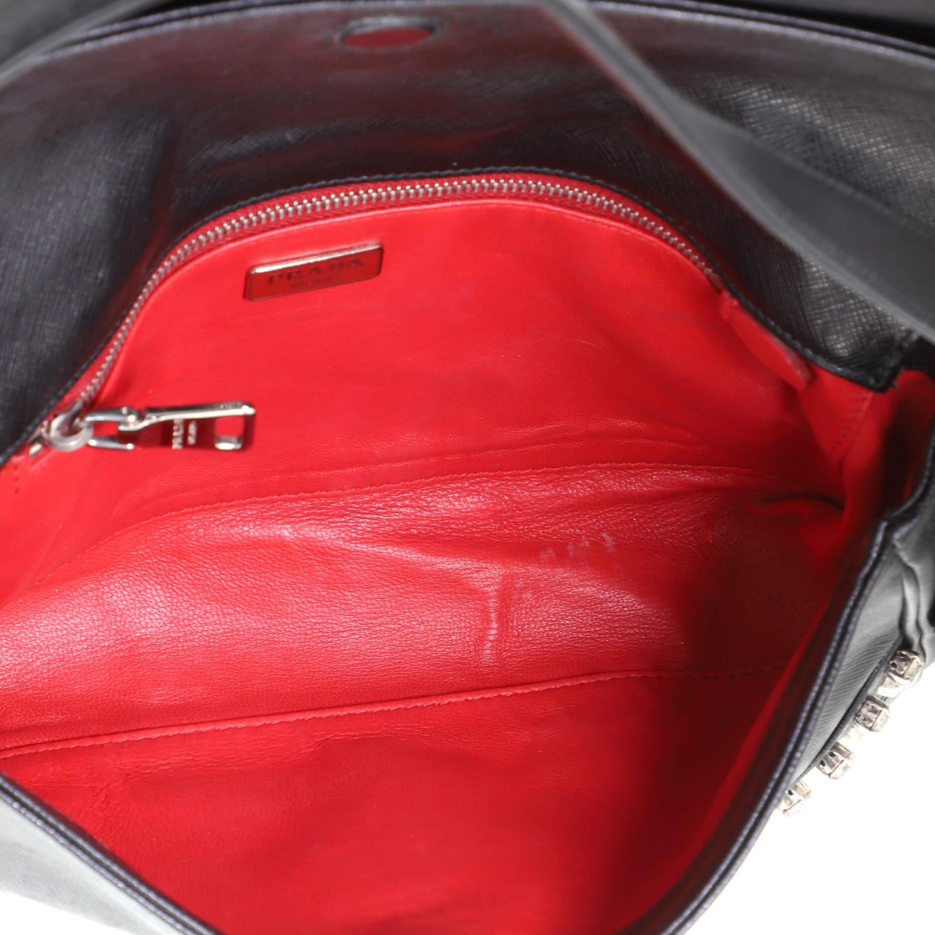 Black Prada Turnlock Flap Shoulder Bag Studded Saffiano Leather Medium
