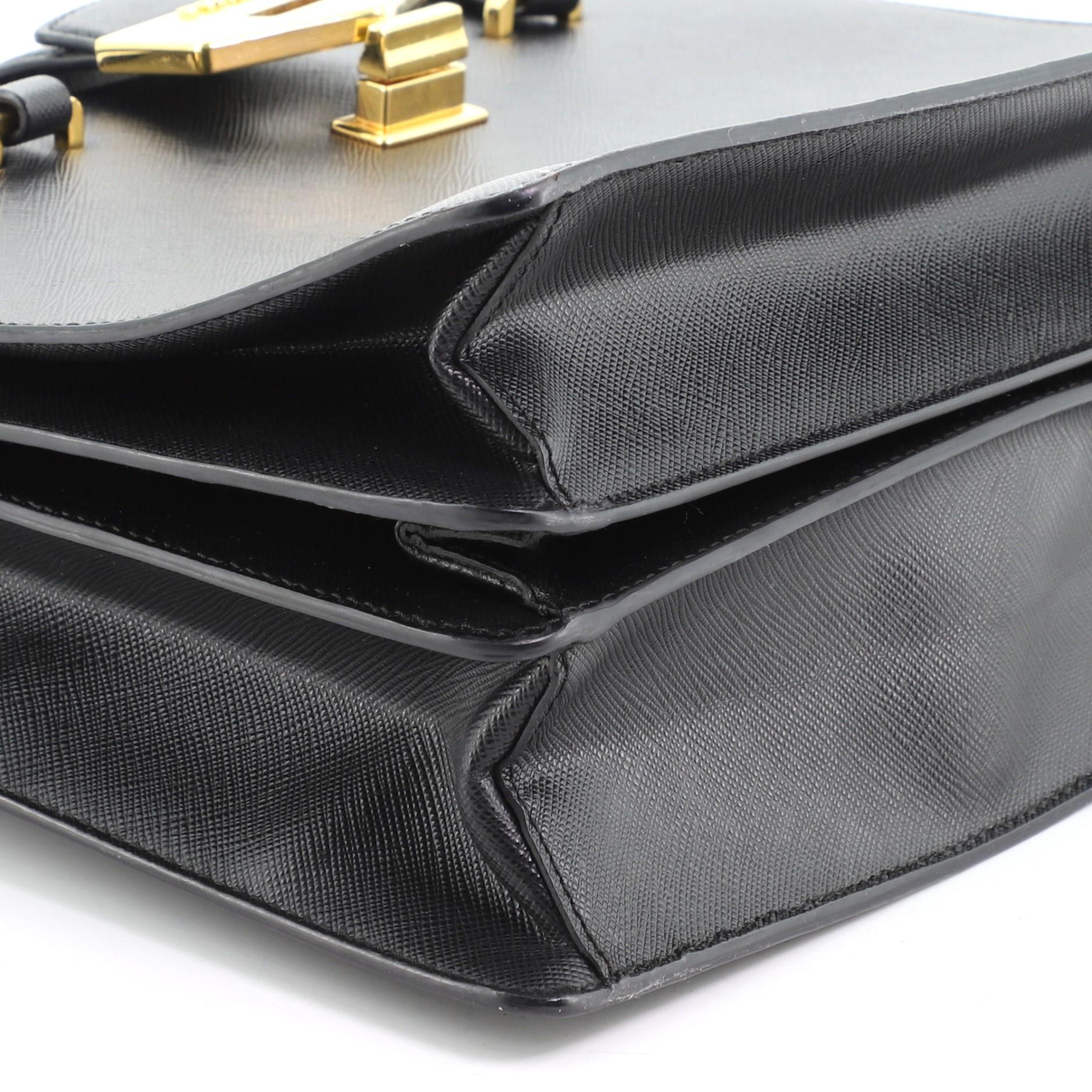 Black Prada Turnlock Flap Tote Saffiano Leather Medium