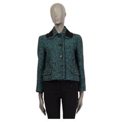 PRADA turquoise & black wool CROPPED TWEED Jacket 42 M