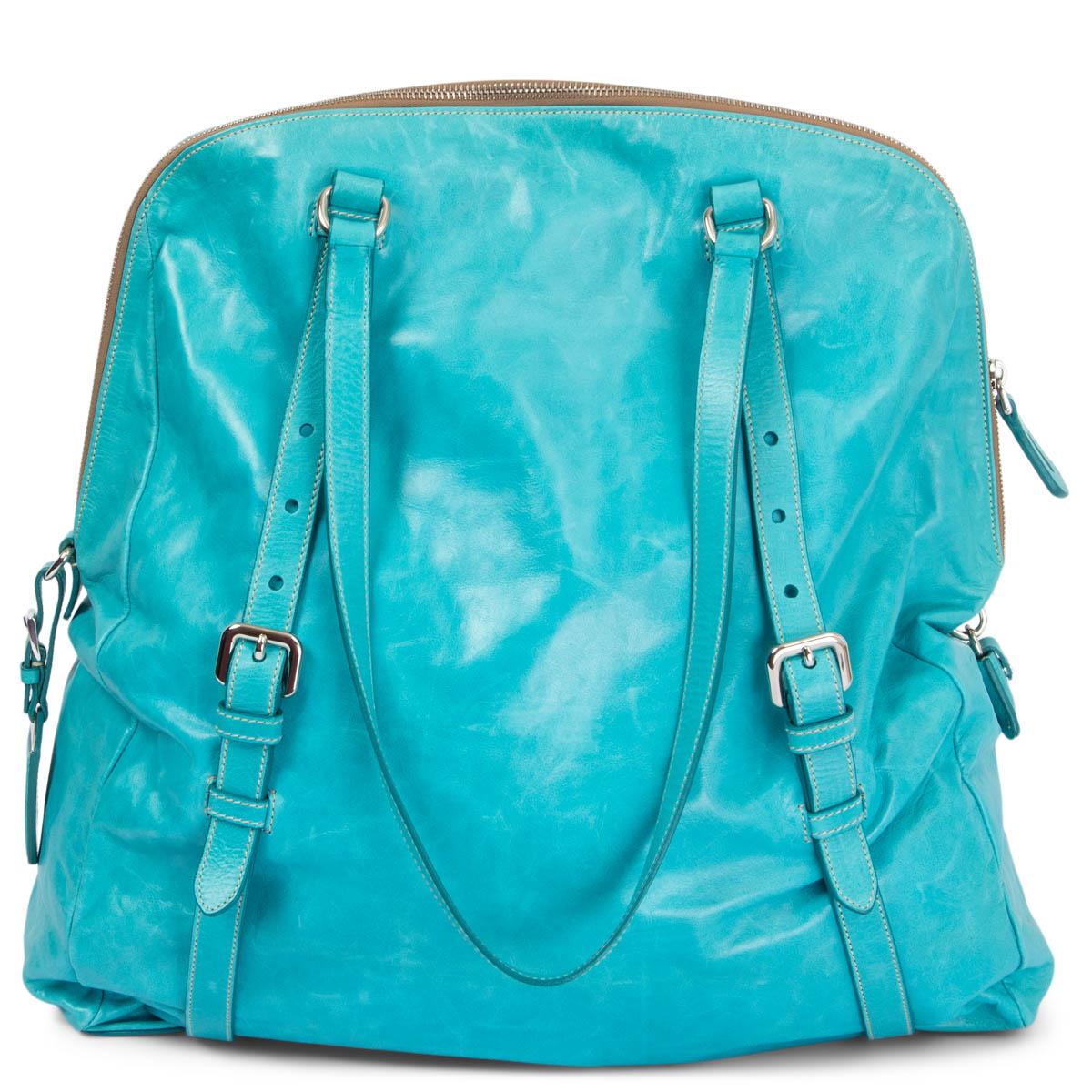 PRADA turquoise blue leather NEW LOOK BAULETTO Shoulder Bag In Good Condition In Zürich, CH