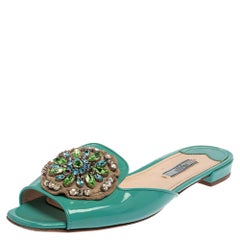 Prada Turquoise Blue Patent Leather Crystal Embellished Flats Size 39.5