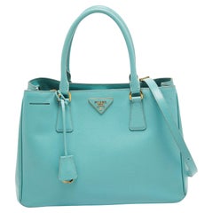 Prada Turquoise Blue Saffiano Leather Medium Middle Zip Tote