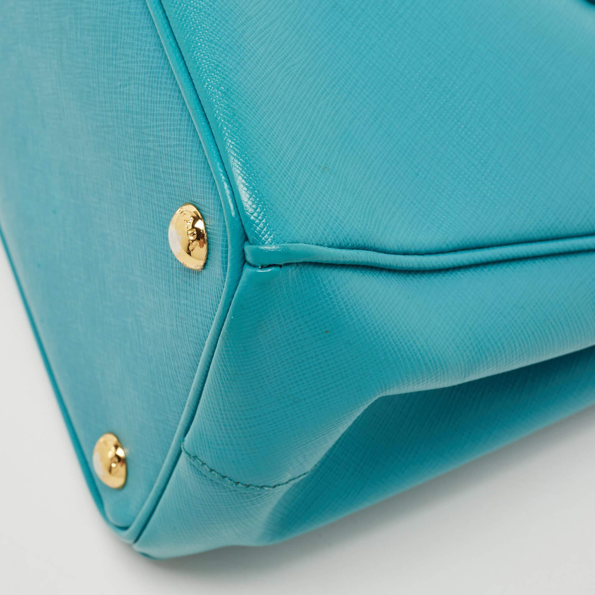 Prada Turquoise Green Saffiano Lux Leather Small Double Zip Tote 5