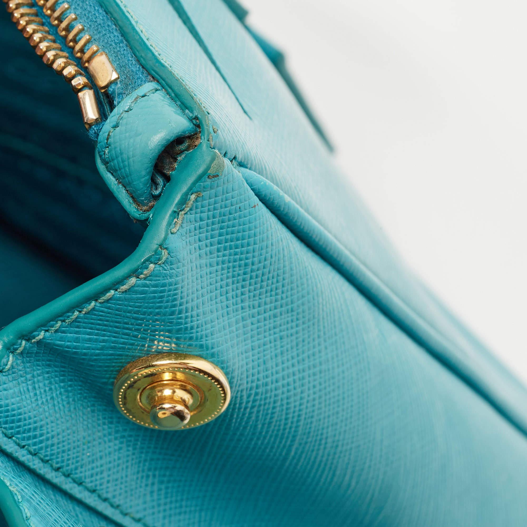 Prada Turquoise Green Saffiano Lux Leather Small Double Zip Tote 7