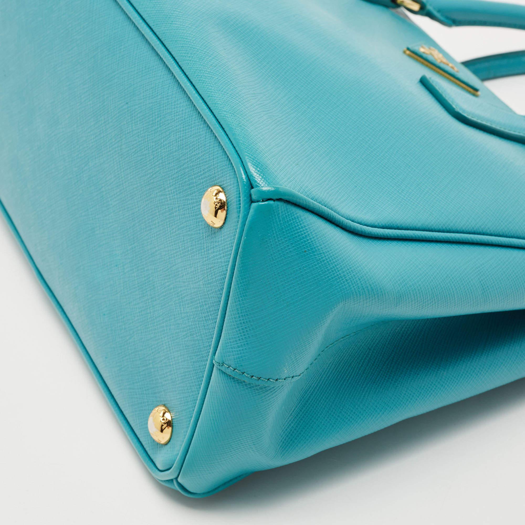 Prada Turquoise Green Saffiano Lux Leather Small Double Zip Tote 8