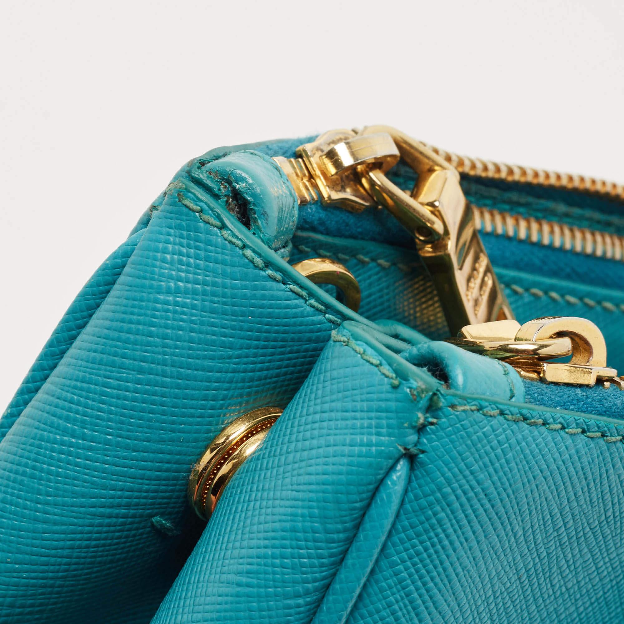 Prada Turquoise Green Saffiano Lux Leather Small Double Zip Tote 9