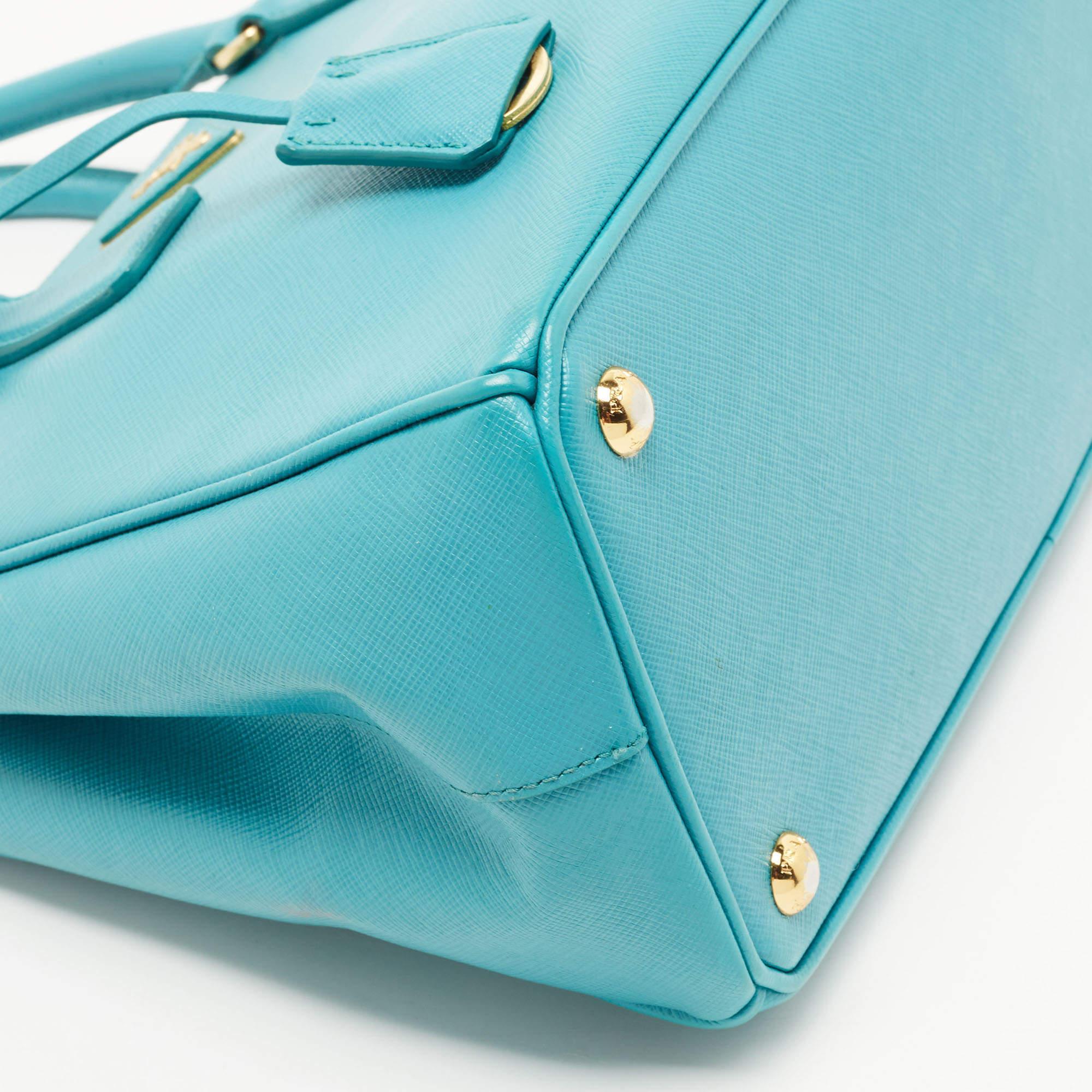 Prada Turquoise Green Saffiano Lux Leather Small Double Zip Tote 10