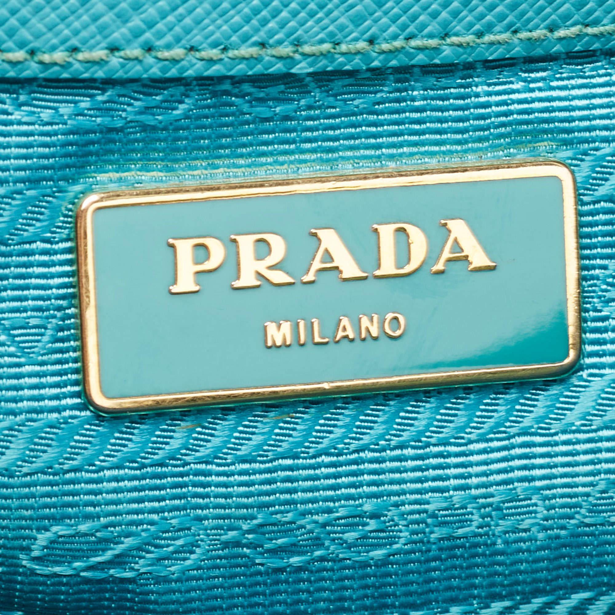 Prada Turquoise Green Saffiano Lux Leather Small Double Zip Tote 11