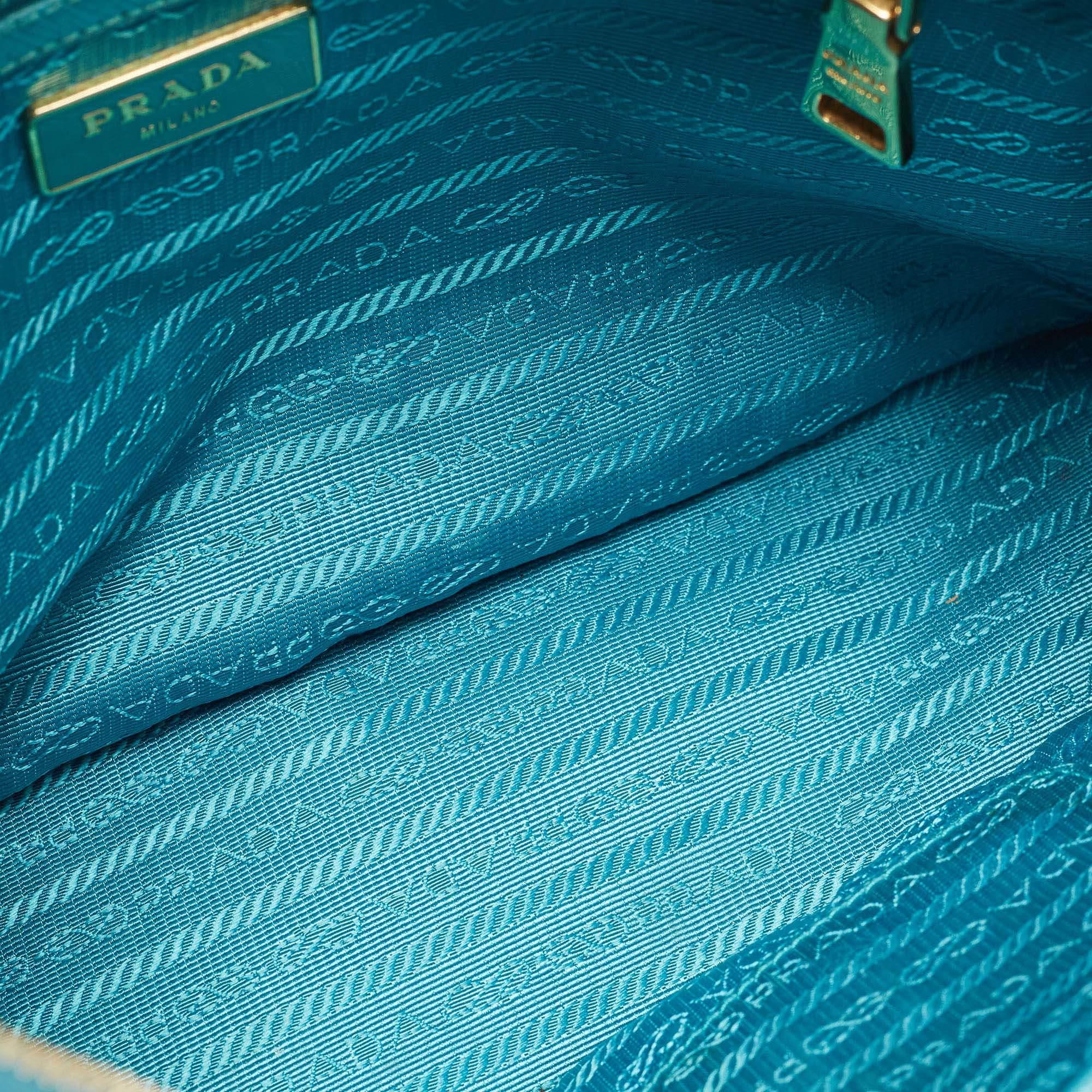 Prada Turquoise Green Saffiano Lux Leather Small Double Zip Tote 13