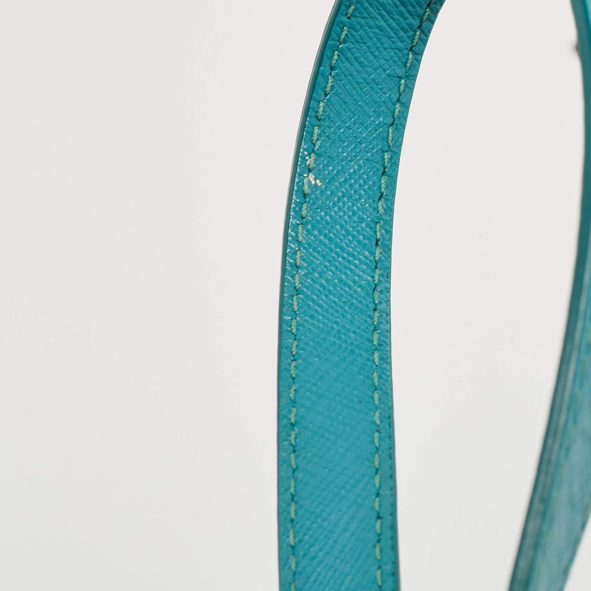 Prada Turquoise Green Saffiano Lux Leather Small Double Zip Tote 1