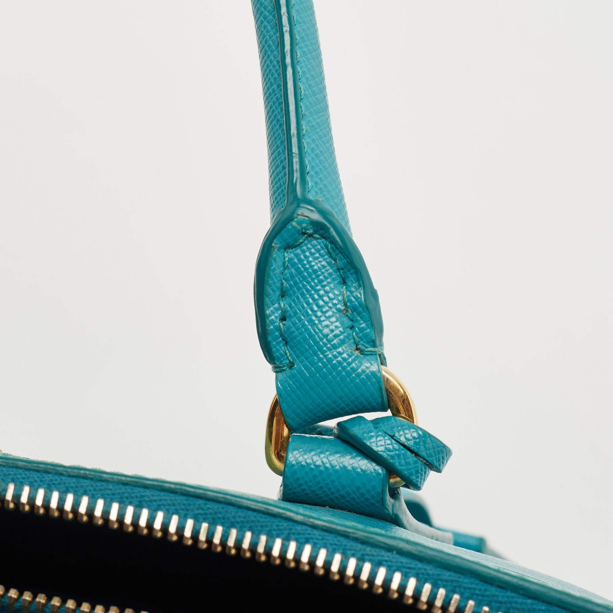 Prada Turquoise Green Saffiano Lux Leather Small Double Zip Tote 4