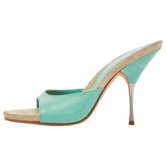 Prada Turquoise Leather and Suede Slide Sandals Size 37