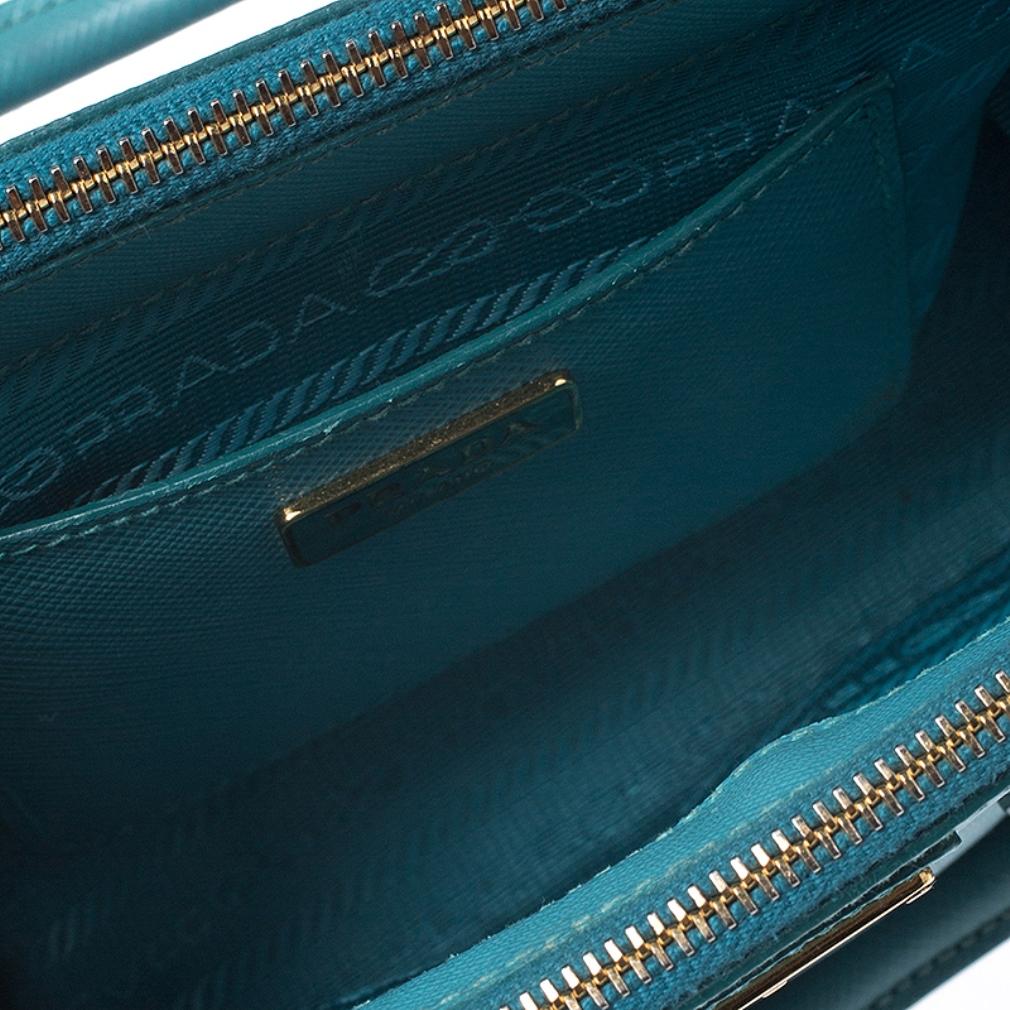 Prada Turquoise Saffiano Lux Leather Mini Double Zip Tote 1