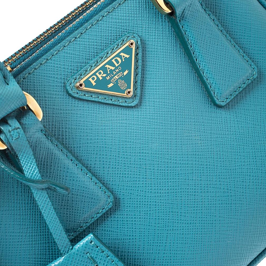 Prada Turquoise Saffiano Lux Leather Mini Double Zip Tote 3