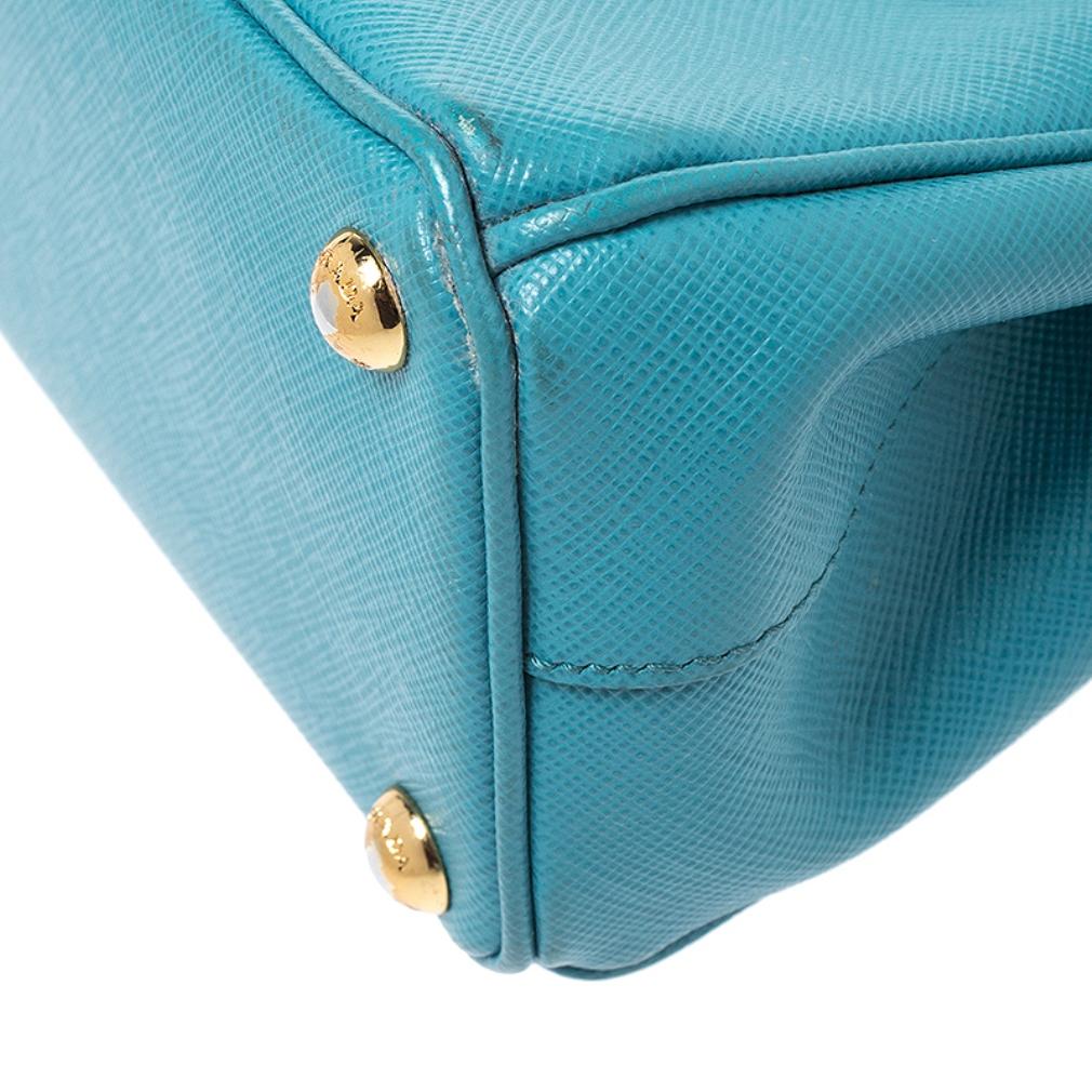 Prada Turquoise Saffiano Lux Leather Mini Double Zip Tote 4
