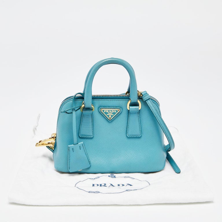 Prada Turquoise Saffiano Lux Leather Mini Promenade Crossbody Bag For Sale  at 1stDibs