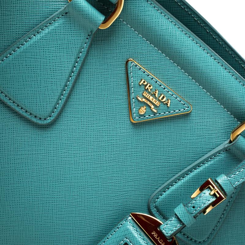 Prada Turquoise Saffiano Lux Leather Parabole Tote 1