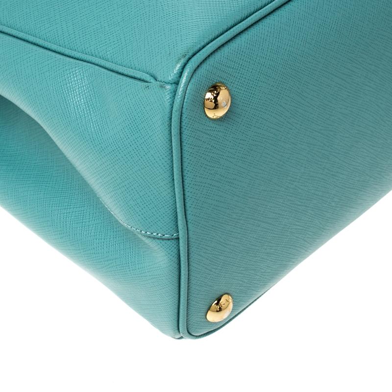 Prada Turquoise Saffiano Lux Leather Parabole Tote 2