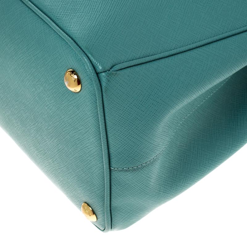 Prada Turquoise Saffiano Lux Leather Parabole Tote 3