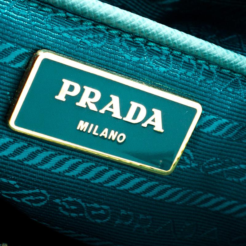 Prada Turquoise Saffiano Lux Leather Parabole Tote 4