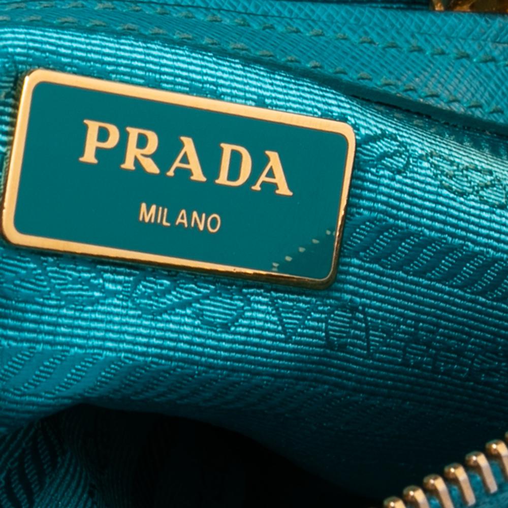 Prada Turquoise Saffiano Lux Leather Small Galleria Double Zip Tote 5