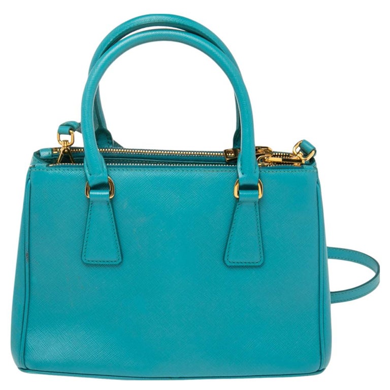 Prada Galleria Double-Zip Small Saffiano Leather Tote Bag Light Blue