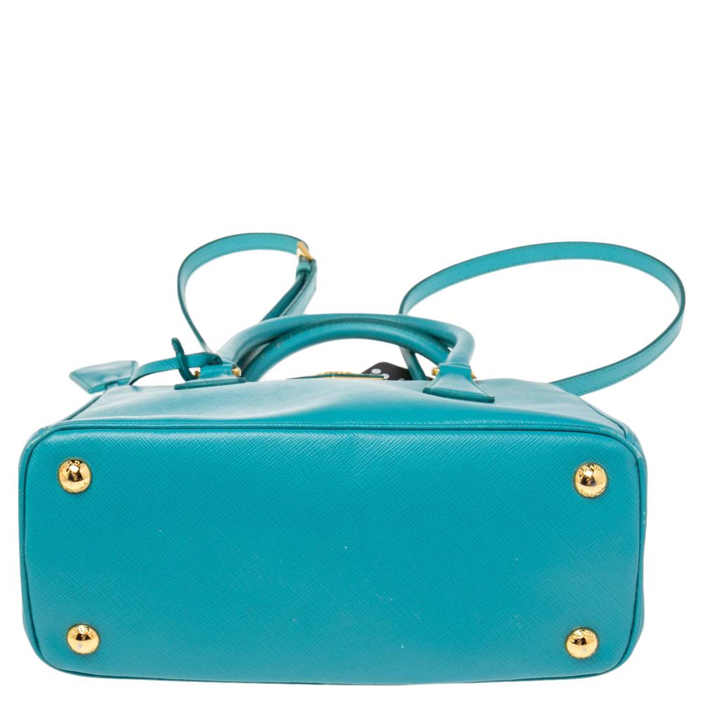 Women's Prada Turquoise Saffiano Lux Leather Small Galleria Double Zip Tote