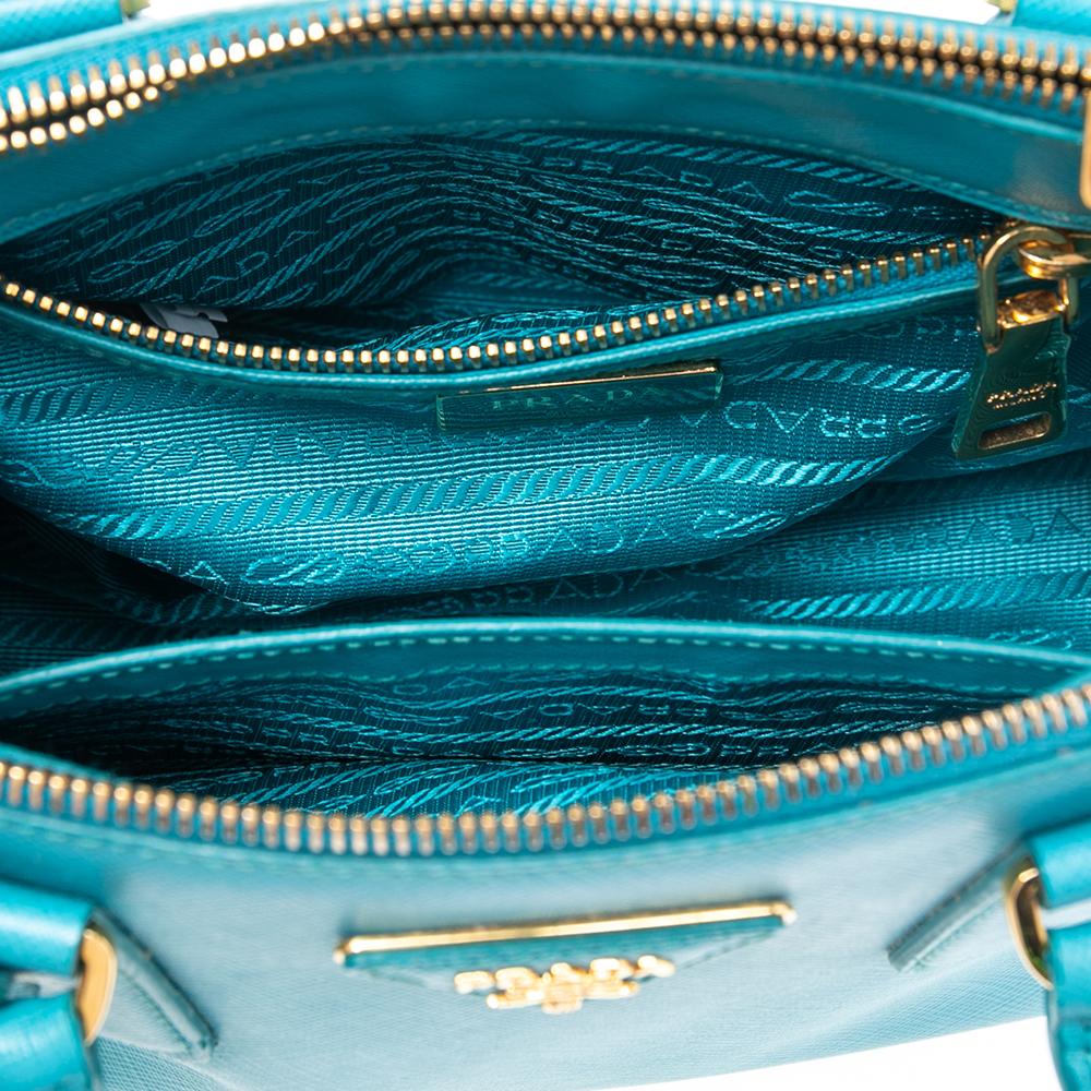 Prada Turquoise Saffiano Lux Leather Small Galleria Double Zip Tote 1