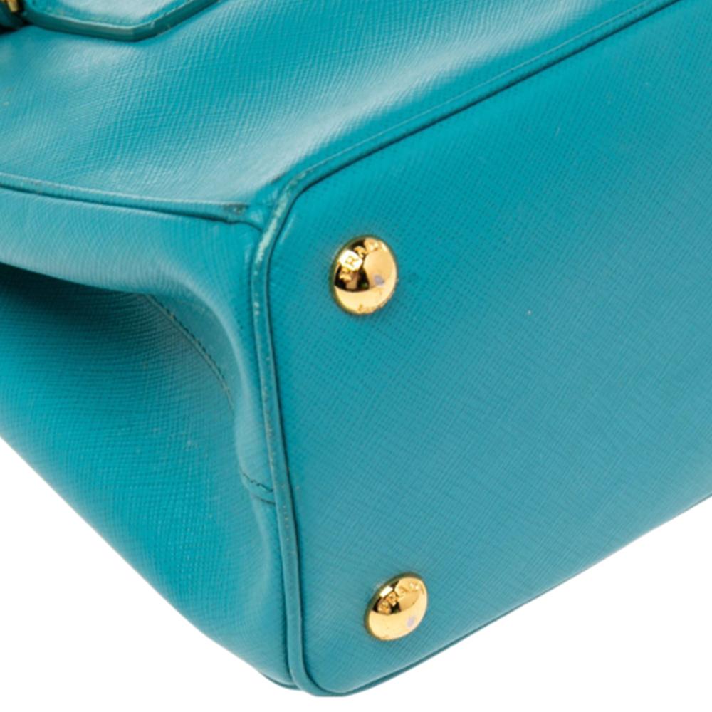 Prada Turquoise Saffiano Lux Leather Small Galleria Double Zip Tote 2