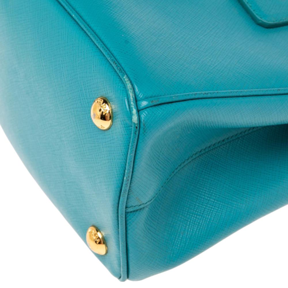 Prada Turquoise Saffiano Lux Leather Small Galleria Double Zip Tote 3