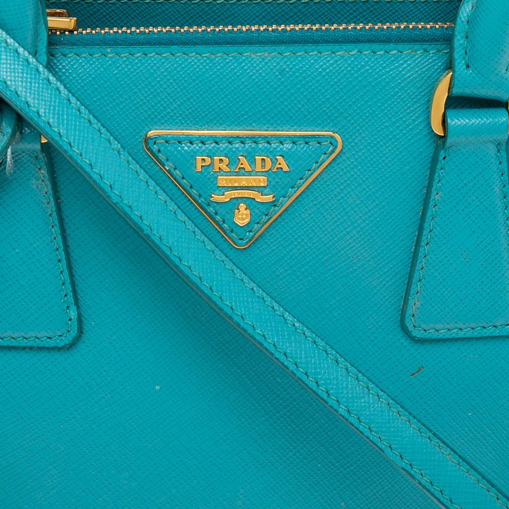 Prada Turquoise Saffiano Lux Leather Small Galleria Double Zip Tote 4