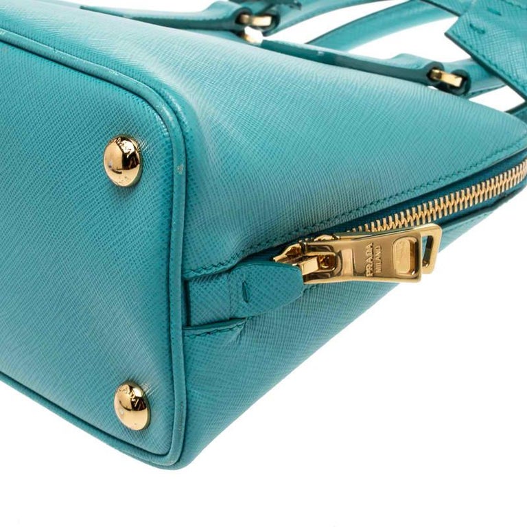Prada Turquoise Saffiano Lux Leather Small Promenade Crossbody Bag For Sale  at 1stDibs