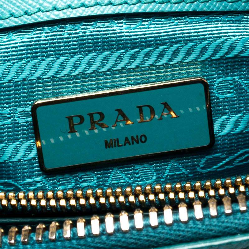 Prada Turquoise Saffiano Lux Leather Small Promenade Crossbody Bag In Good Condition In Dubai, Al Qouz 2