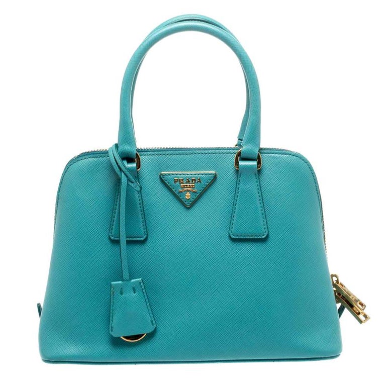 Prada Turquoise Saffiano Lux Leather Small Promenade Crossbody Bag For ...