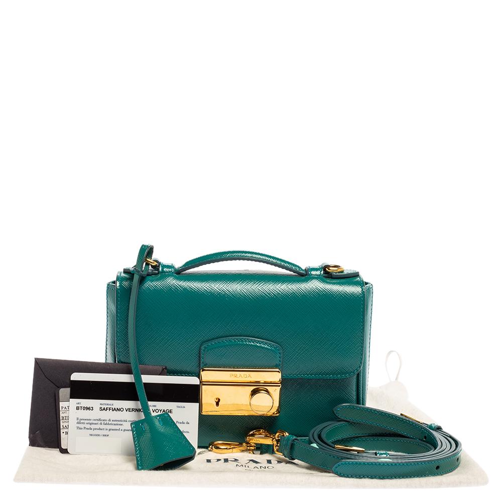 Prada Turquoise Saffiano Vernic Leather Mini Crossbody Bag 4