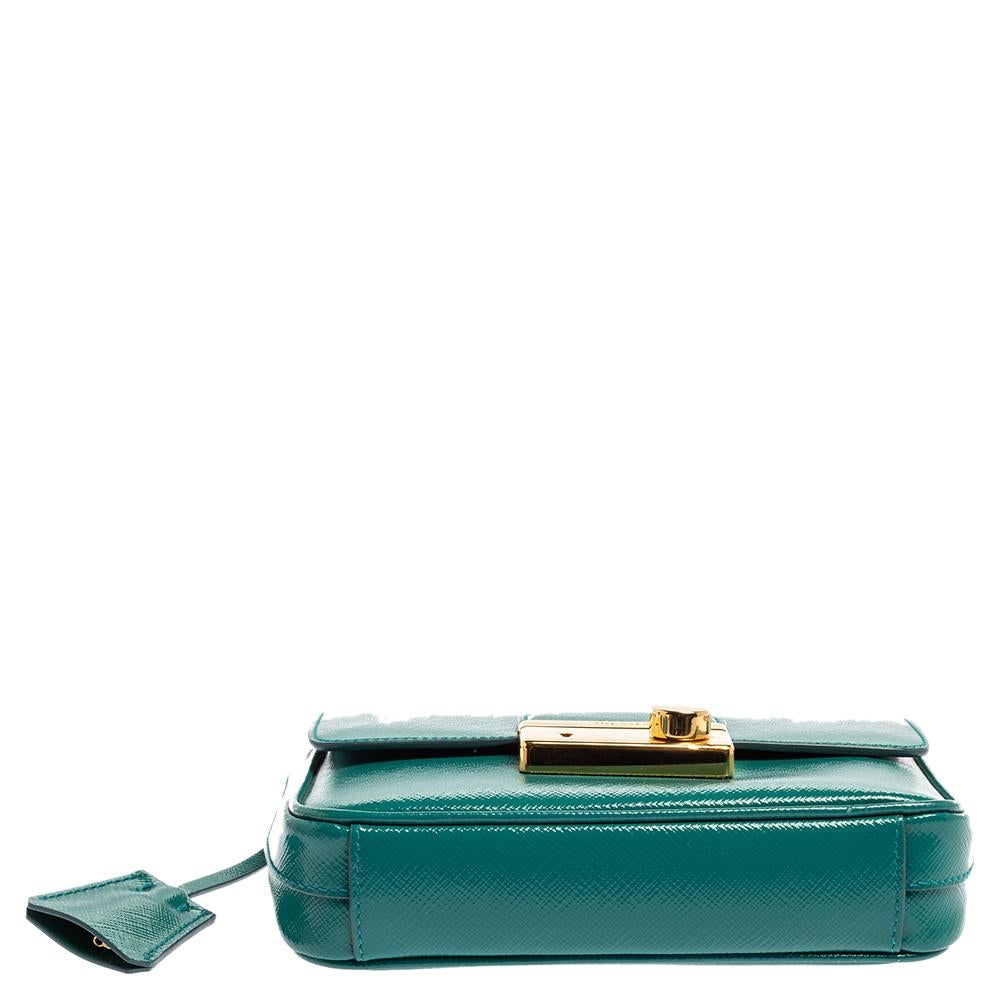 Blue Prada Turquoise Saffiano Vernic Leather Mini Crossbody Bag