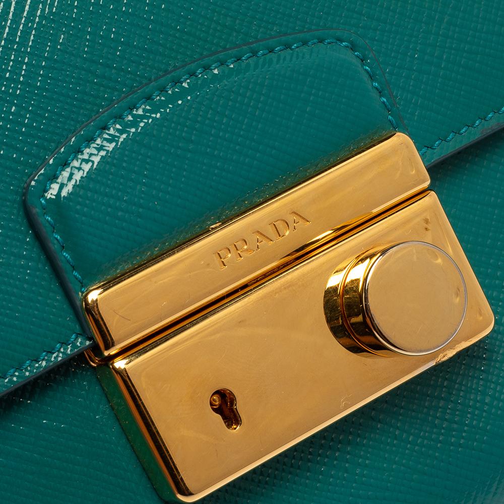 Prada Turquoise Saffiano Vernic Leather Mini Crossbody Bag In Good Condition In Dubai, Al Qouz 2