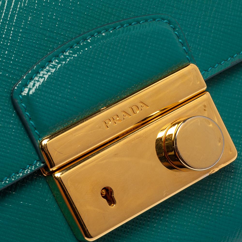 Prada Turquoise Saffiano Vernic Leather Mini Crossbody Bag In Good Condition In Dubai, Al Qouz 2