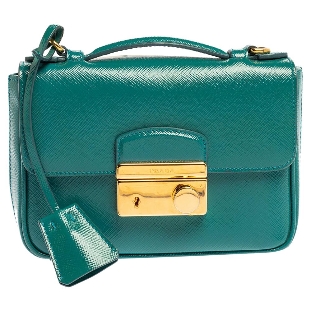 Prada Turquoise Saffiano Vernic Leather Mini Crossbody Bag