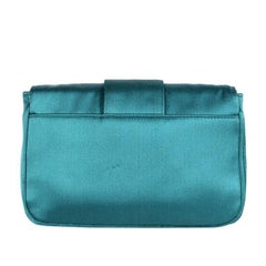 PRADA turquoise satin EMBELLISHED BUCKLE Shoulder Bag