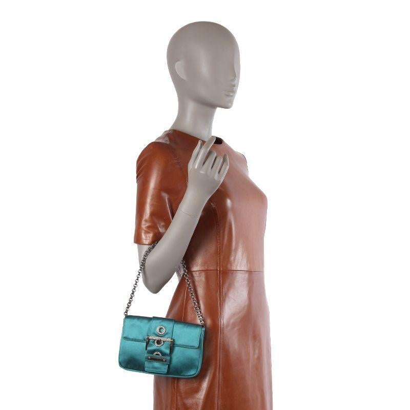 PRADA turquoise satin EMBELLISHED BUCKLE Shoulder Bag In Excellent Condition In Zürich, CH