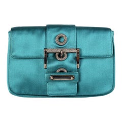 PRADA turquoise satin EMBELLISHED BUCKLE Shoulder Bag