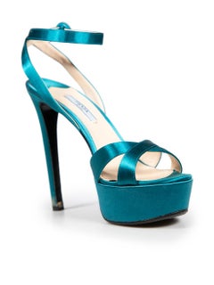 Prada Turquoise Satin Heeled Sandals Size IT 39